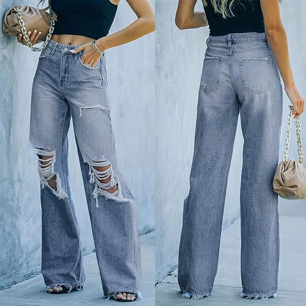 Ripped Baggy Jeans Vintage High Waisted Distressed Boyfriend Jeans Sz M